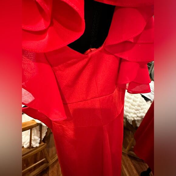 Mac Duggal RUFFLE SLEEVE FITTED MINI DRESS - Picture 12 of 15